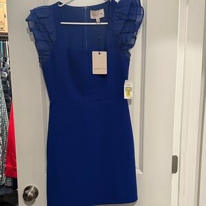 Sandro Royal Blue Mini Dress with Ruffle Sleeves